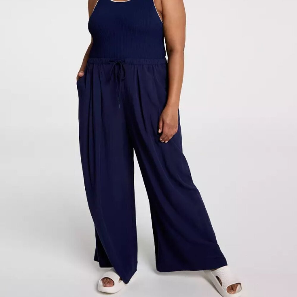 CALIA NWT Swim Cover Up Pants XL Pleated Wide Legs Beach Resort Lounge